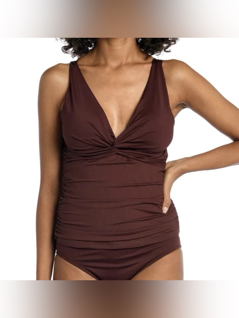 NWT La Blanca Brown Tankini Tank Top Swimsuit 6 M Java
